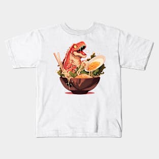 dinosaur in ramen bowl Kids T-Shirt